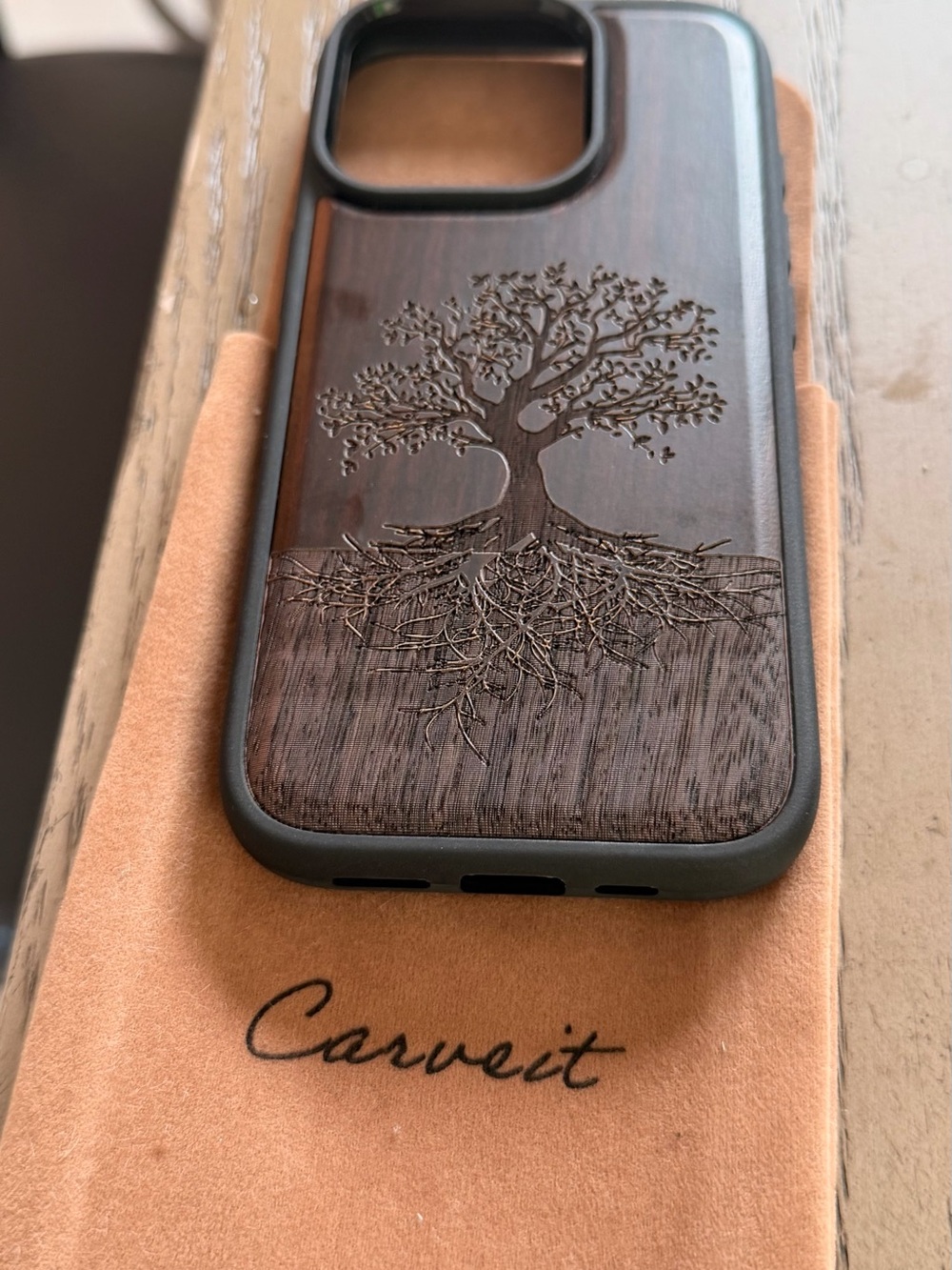 Tree of Life wood carved IPhone 16Pro case